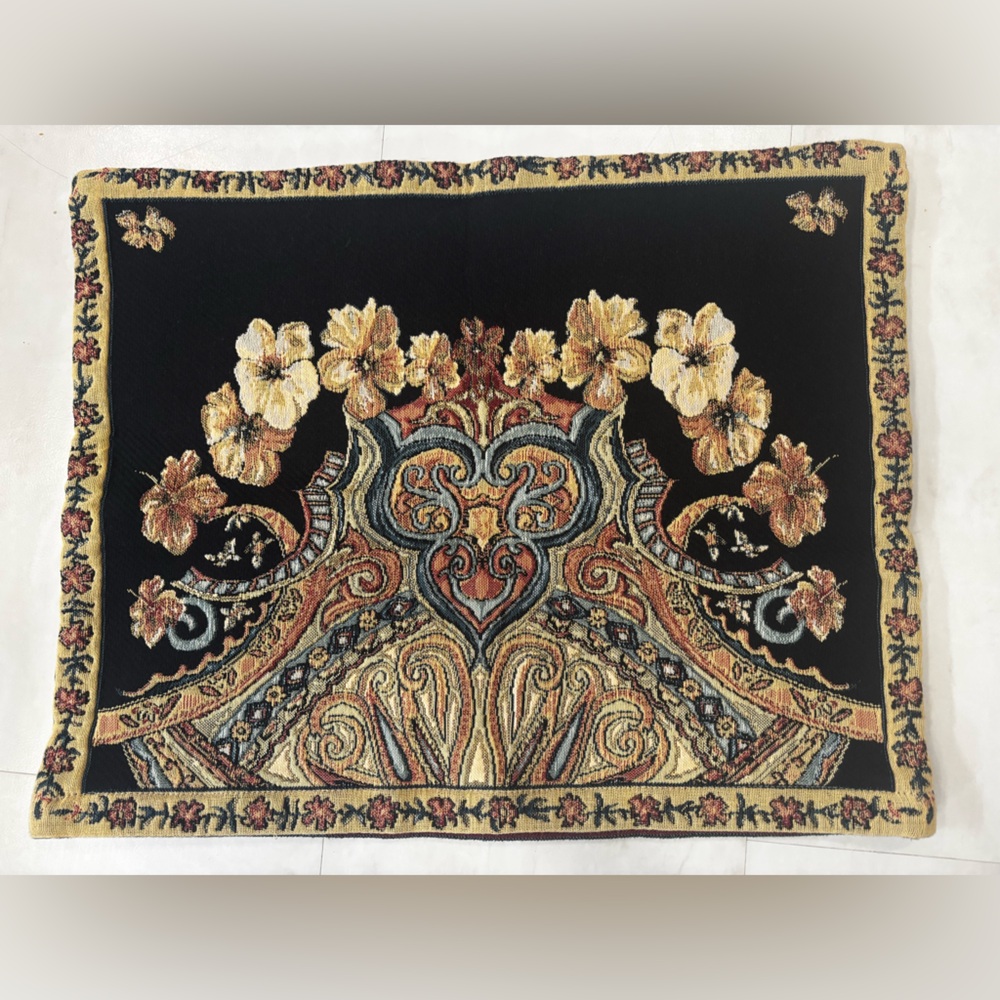 Soft Surroundings Black and Gold Floral Paisley Tapestry Pillow Sham Ariya